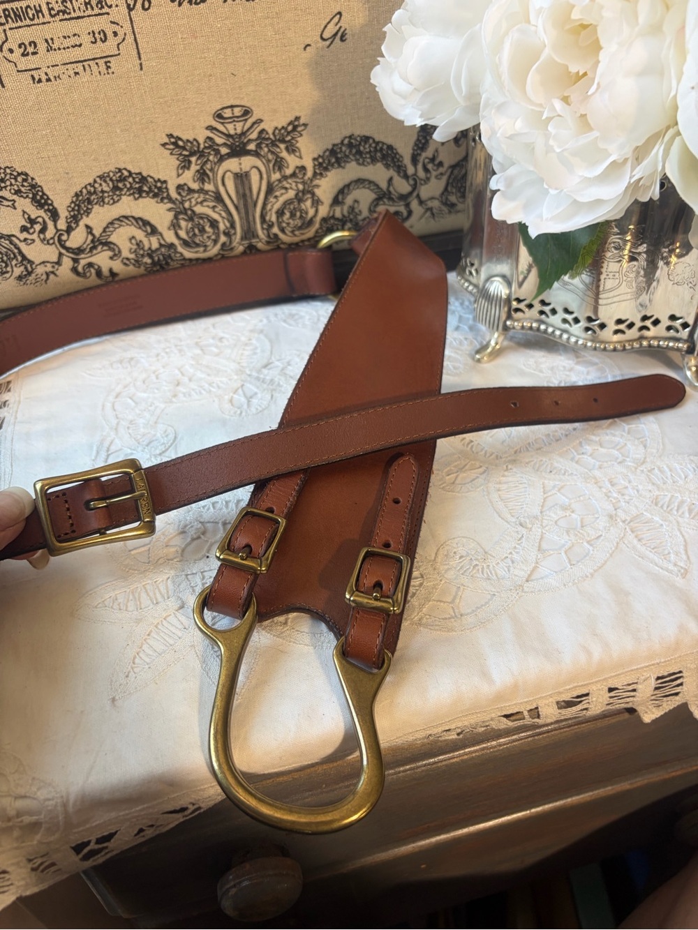 Ralph Lauren equestrian brown, leather gold buckle belt L - Picture 7 of 12